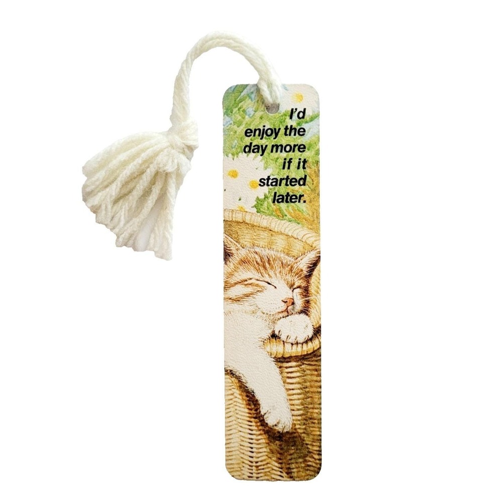 Vintage 70s sleeping cat nap Bookmark Kitten Tassel 1978 Antioch Bookplate H-219